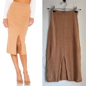 Free People Ribbed Midi Skirt in Camel Tan